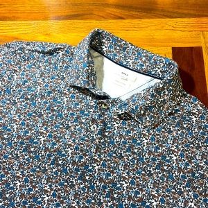 Brax mens XL blue floral pima cotton short sleeve polo shirt EUC